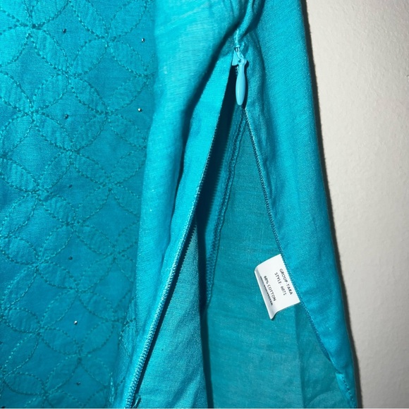 Ritu Kumar Kurta Dress Turquoise Lined Side Slit Studded Ombre Tasseled Size 36 - Picture 9 of 15